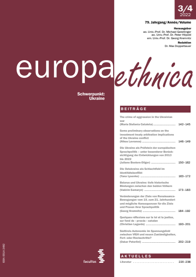 Cover der Ausgabe: europa ethnica Jahrgang 79 (2022), Heft 3-4