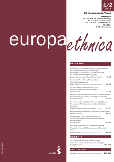 Cover der Ausgabe: europa ethnica Jahrgang 80 (2023), Heft 1-2