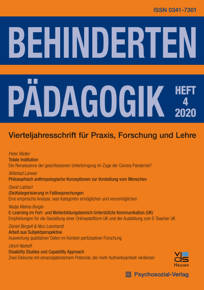 Cover der Ausgabe: Behindertenpädagogik Jahrgang 59 (2020), Heft 4