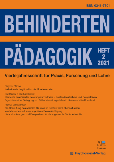 Cover der Ausgabe: Behindertenpädagogik Jahrgang 60 (2021), Heft 2