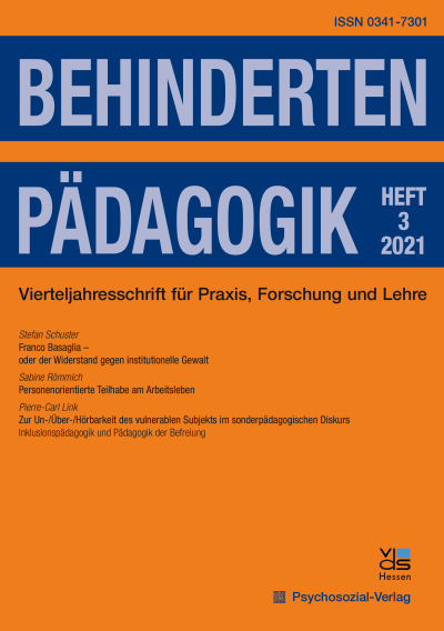 Cover der Ausgabe: Behindertenpädagogik Jahrgang 60 (2021), Heft 3