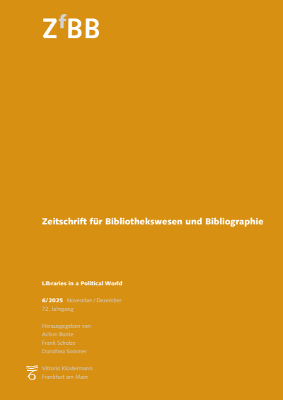 Cover der Ausgabe: Zeitschrift für Bibliothekswesen und Bibliographie Jahrgang 72 (2025), Heft 6