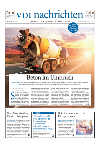 Cover der Ausgabe: VDI nachrichten Jahrgang 74 (2020), Heft 18-19