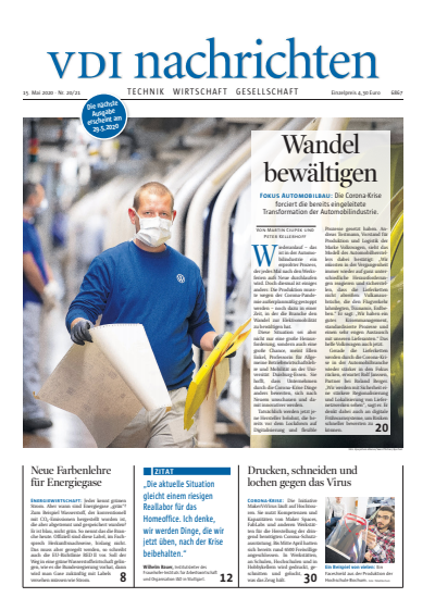 Cover of Volume: VDI nachrichten Volume 74 (2020), Edition 20-21