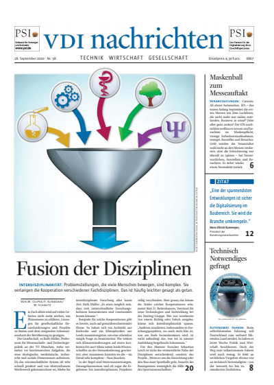 Cover of Volume: VDI nachrichten Volume 74 (2020), Edition 38