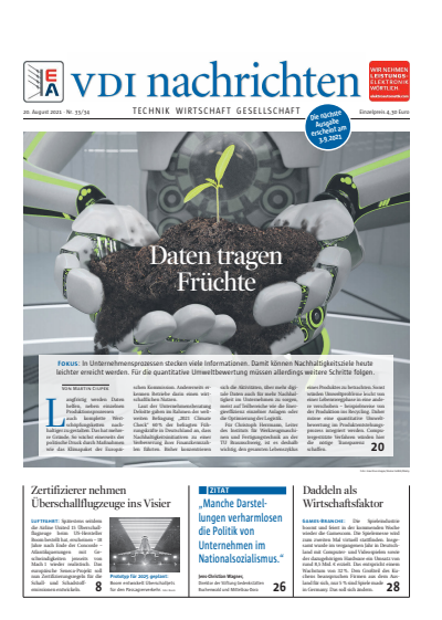Cover of Volume: VDI nachrichten Volume 75 (2021), Edition 33-34