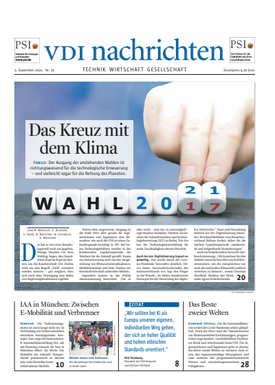 Cover of Volume: VDI nachrichten Volume 75 (2021), Edition 35