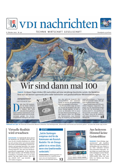 Cover of Volume: VDI nachrichten Volume 75 (2021), Edition 40