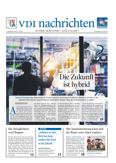 Cover der Ausgabe: VDI nachrichten Jahrgang 75 (2021), Heft 44