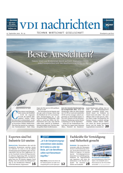 Cover of Volume: VDI nachrichten Volume 76 (2022), Edition 19
