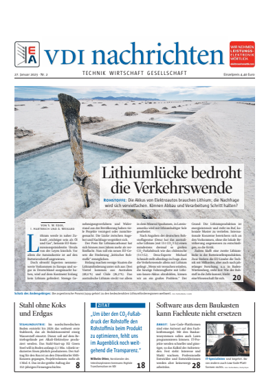Cover der Ausgabe: VDI nachrichten Jahrgang 77 (2023), Heft 02
