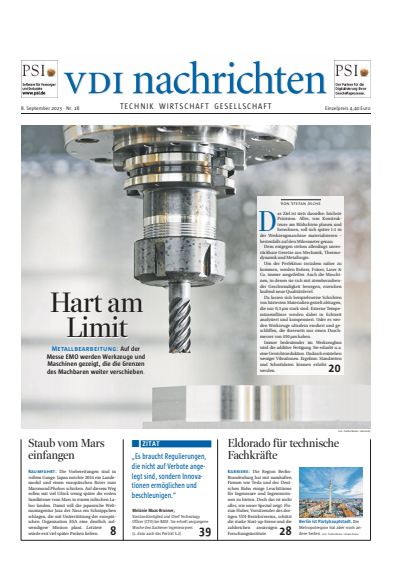 Cover der Ausgabe: VDI nachrichten Jahrgang 77 (2023), Heft 18