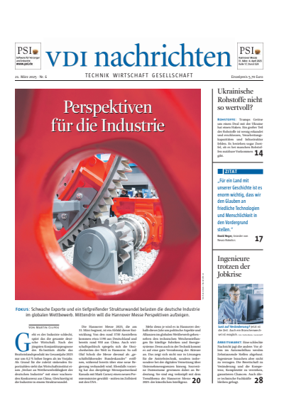 Cover der Ausgabe: VDI nachrichten Jahrgang 79 (2025), Heft 06