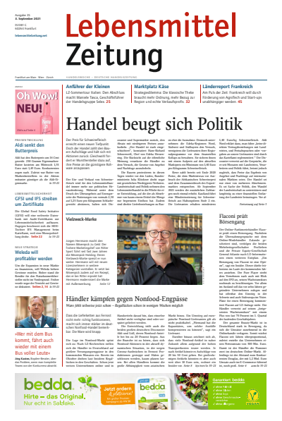 Cover der Ausgabe: Lebensmittel Zeitung Jahrgang 73 (2021), Heft 35