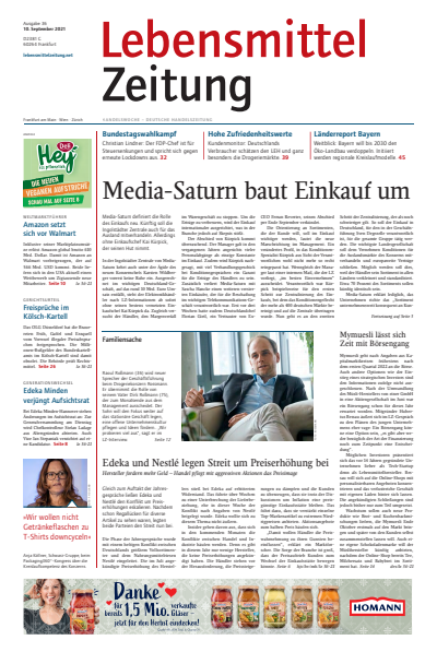 Cover der Ausgabe: Lebensmittel Zeitung Jahrgang 73 (2021), Heft 36