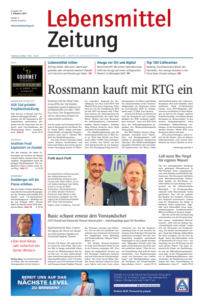 Cover der Ausgabe: Lebensmittel Zeitung Jahrgang 73 (2021), Heft 39