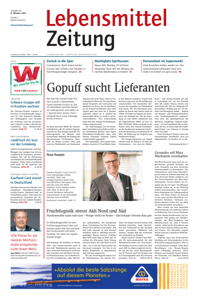Cover der Ausgabe: Lebensmittel Zeitung Jahrgang 73 (2021), Heft 40