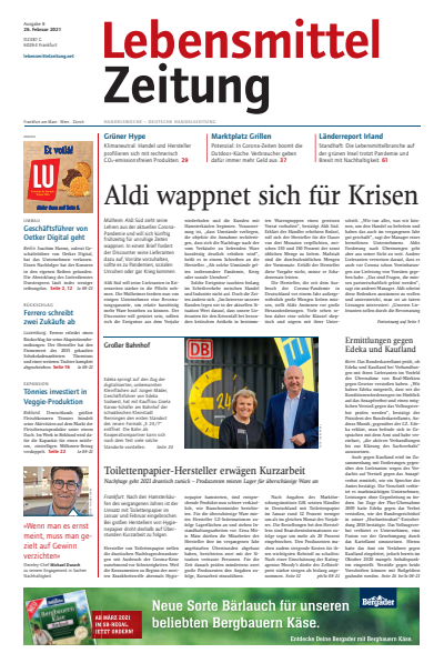 Cover der Ausgabe: Lebensmittel Zeitung Jahrgang 73 (2021), Heft 8