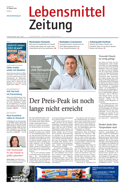 Cover of Volume: Lebensmittel Zeitung Volume 74 (2022), Edition 33