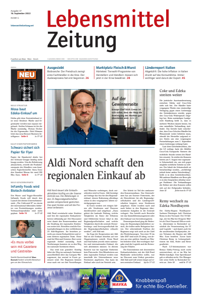 Cover of Volume: Lebensmittel Zeitung Volume 74 (2022), Edition 37