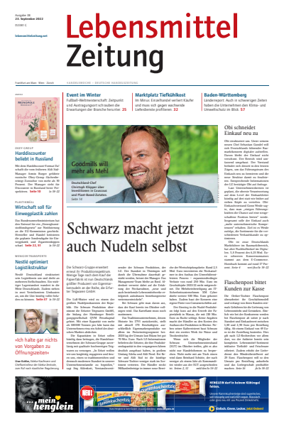 Cover of Volume: Lebensmittel Zeitung Volume 74 (2022), Edition 38