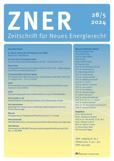 Cover of Volume: Zeitschrift für Neues Energierecht Volume 5 (2024), Edition 5