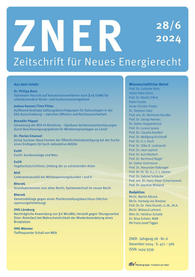 Cover of Volume: Zeitschrift für Neues Energierecht Volume 5 (2024), Edition 6