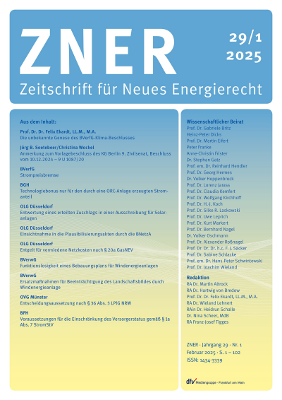 Cover of Volume: Zeitschrift für Neues Energierecht Volume 6 (2025), Edition 1