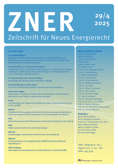 Cover of Volume: Zeitschrift für Neues Energierecht Volume 6 (2025), Edition 4
