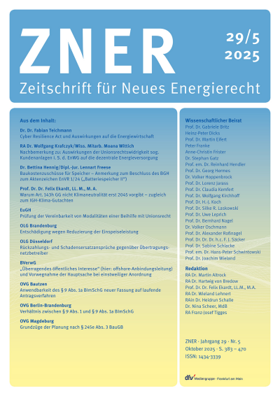 Cover of Volume: Zeitschrift für Neues Energierecht Volume 6 (2025), Edition 5
