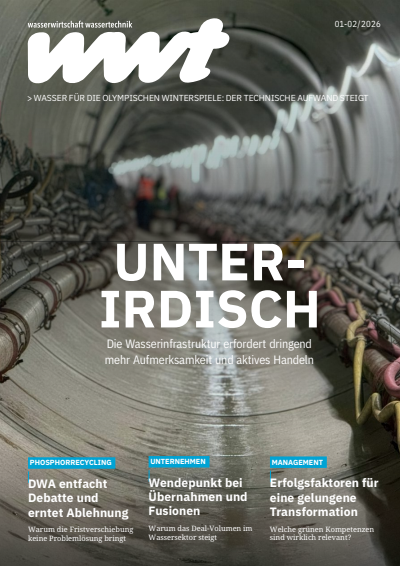 Cover der Ausgabe: wwt Wasserwirtschaft Wassertechnik Jahrgang 75 (2026), Heft 1-2