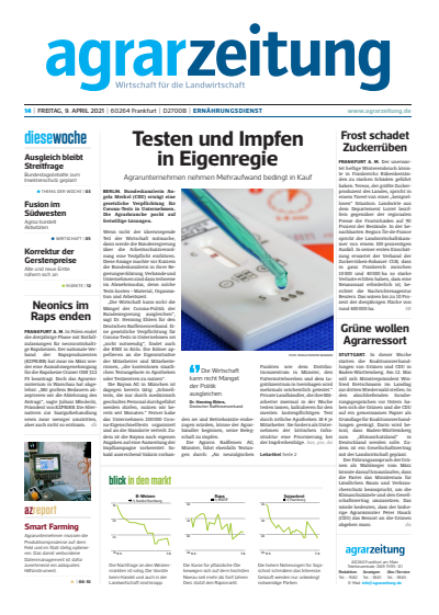 Cover der Ausgabe: agrarzeitung Jahrgang 76 (2021), Heft 14