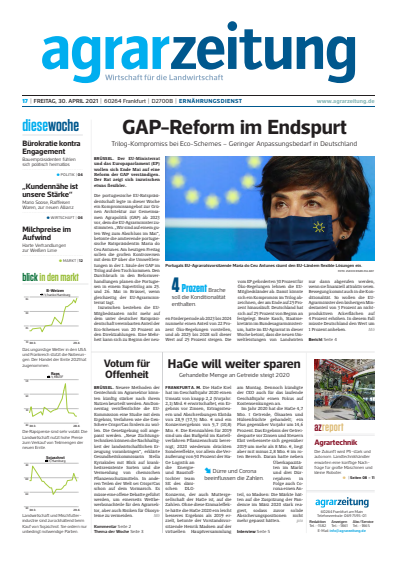 Cover der Ausgabe: agrarzeitung Jahrgang 76 (2021), Heft 17