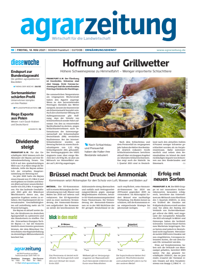 Cover der Ausgabe: agrarzeitung Jahrgang 76 (2021), Heft 19