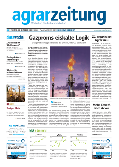 Cover der Ausgabe: agrarzeitung Jahrgang 76 (2021), Heft 43