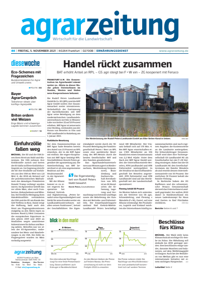 Cover der Ausgabe: agrarzeitung Jahrgang 76 (2021), Heft 44