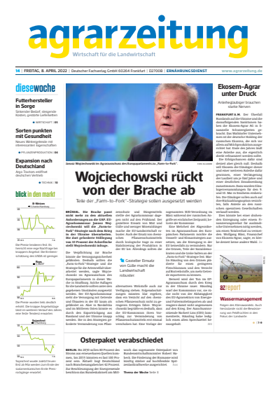 Cover der Ausgabe: agrarzeitung Jahrgang 77 (2022), Heft 14