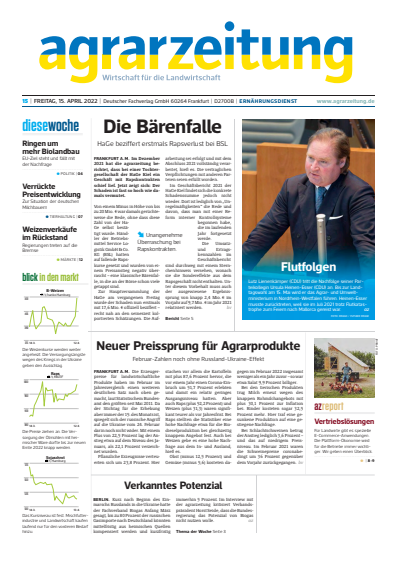 Cover der Ausgabe: agrarzeitung Jahrgang 77 (2022), Heft 15