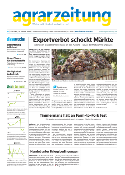 Cover der Ausgabe: agrarzeitung Jahrgang 77 (2022), Heft 17