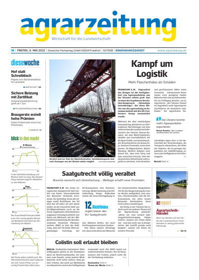 Cover der Ausgabe: agrarzeitung Jahrgang 77 (2022), Heft 18