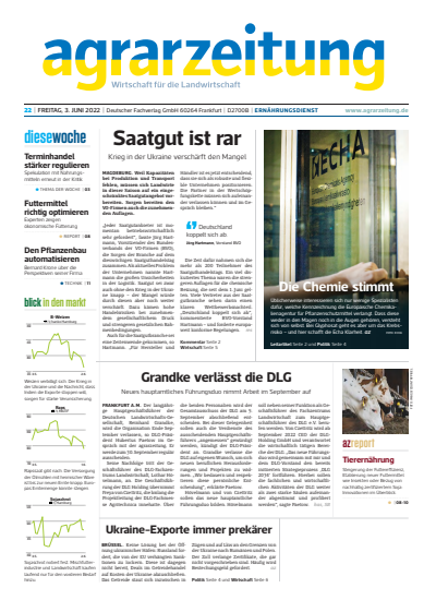 Cover der Ausgabe: agrarzeitung Jahrgang 77 (2022), Heft 22