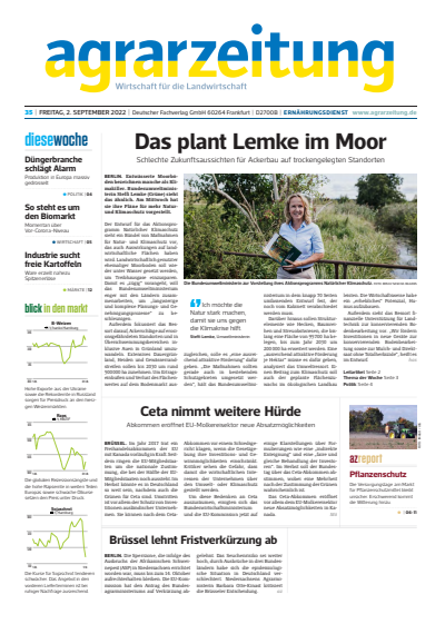Cover der Ausgabe: agrarzeitung Jahrgang 77 (2022), Heft 35