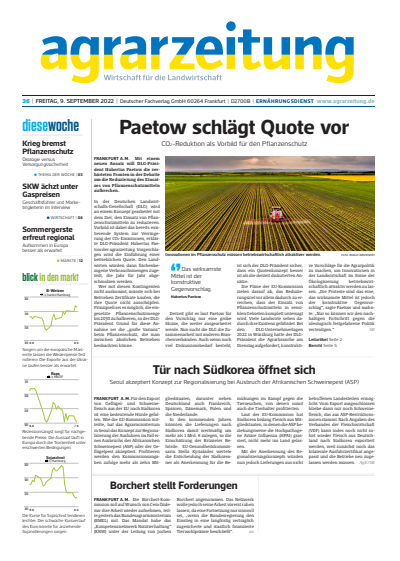 Cover der Ausgabe: agrarzeitung Jahrgang 77 (2022), Heft 36