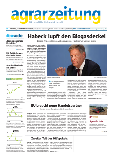 Cover der Ausgabe: agrarzeitung Jahrgang 77 (2022), Heft 37