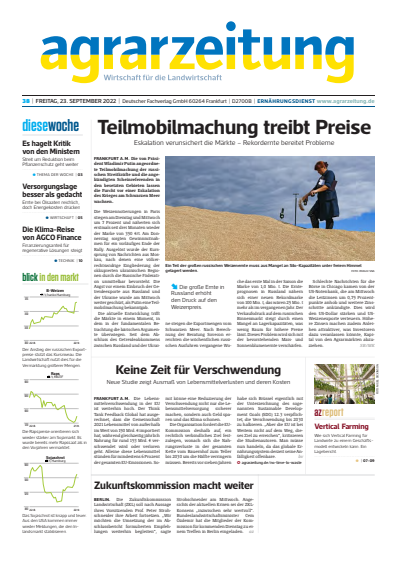 Cover der Ausgabe: agrarzeitung Jahrgang 77 (2022), Heft 38