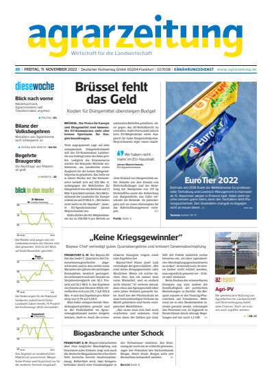 Cover der Ausgabe: agrarzeitung Jahrgang 77 (2022), Heft 45