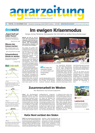 Cover der Ausgabe: agrarzeitung Jahrgang 77 (2022), Heft 46