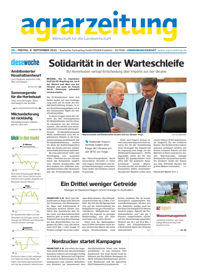 Cover der Ausgabe: agrarzeitung Jahrgang 78 (2023), Heft 36