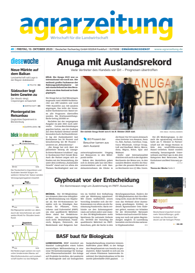 Cover der Ausgabe: agrarzeitung Jahrgang 78 (2023), Heft 41