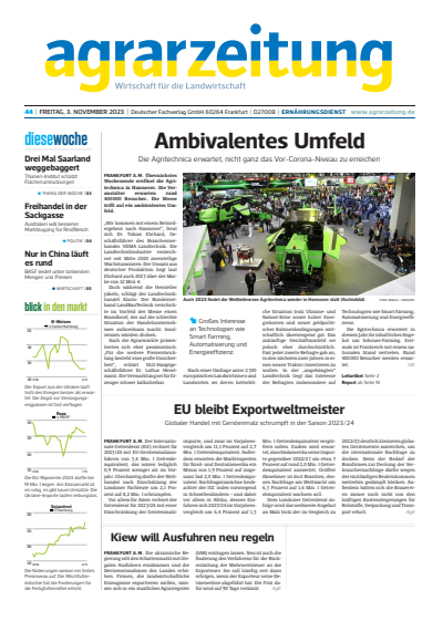 Cover der Ausgabe: agrarzeitung Jahrgang 78 (2023), Heft 44